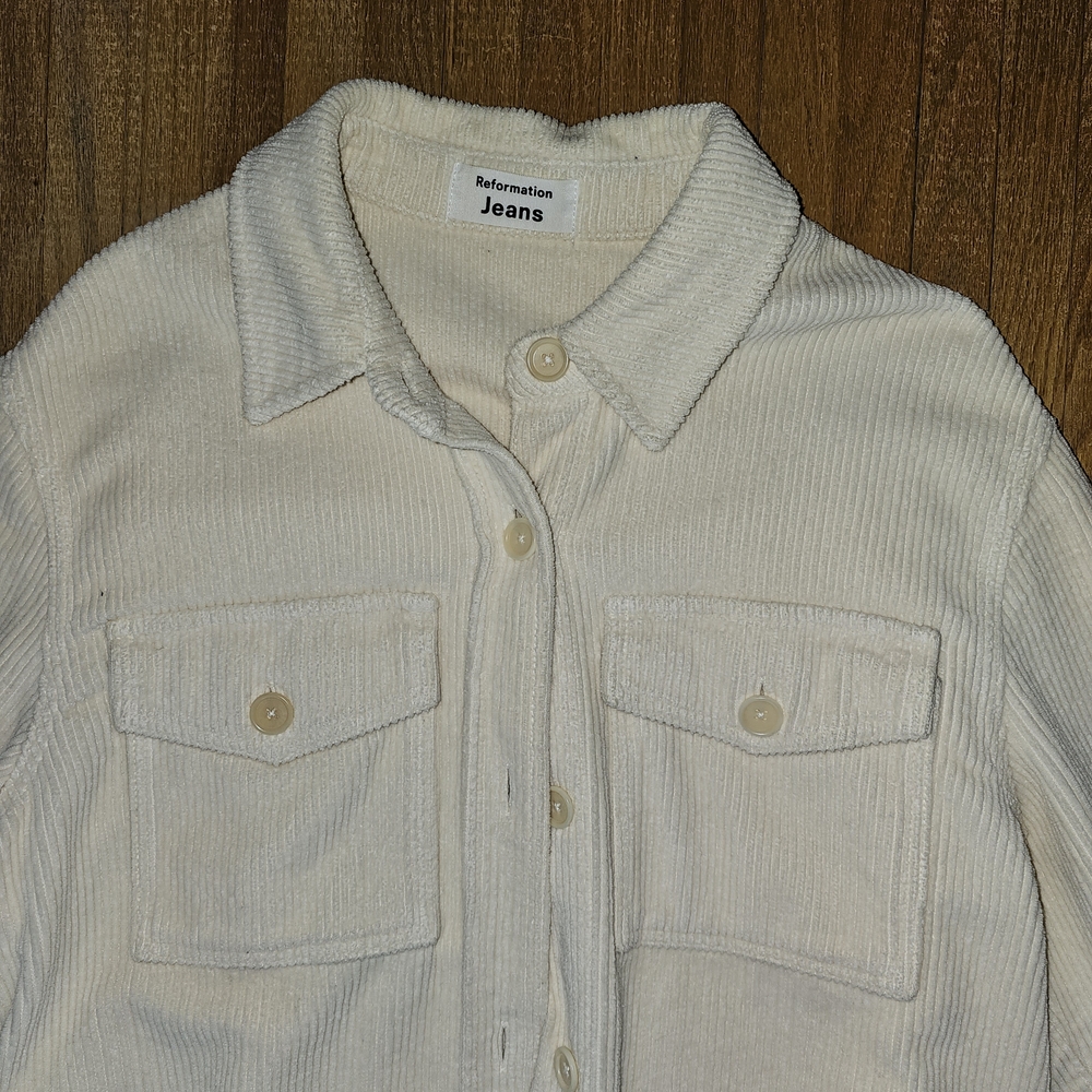 Reformation Ivory Corduroy Shirt Jacket